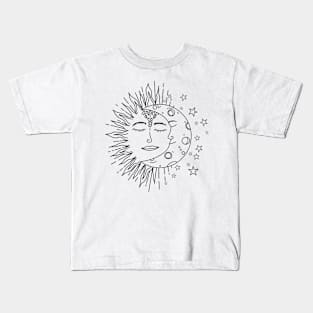 Celestial Sun Moon Black and White Kids T-Shirt